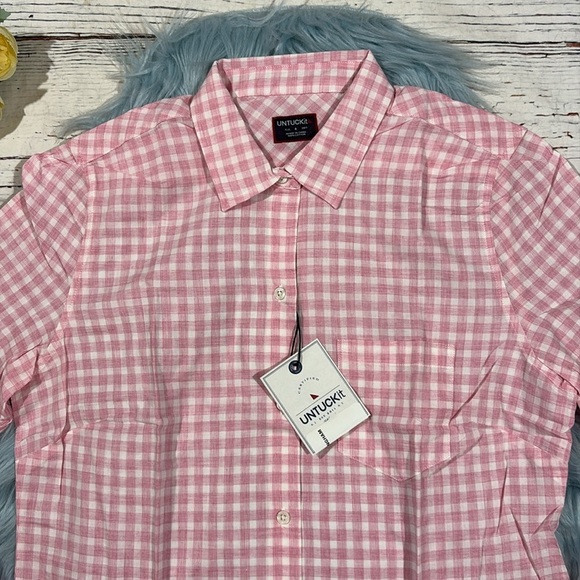 NWT UNTUCKit Calina Women’s Pink & White Gingham Long Sleeve Button Down Shirt - Picture 7 of 9